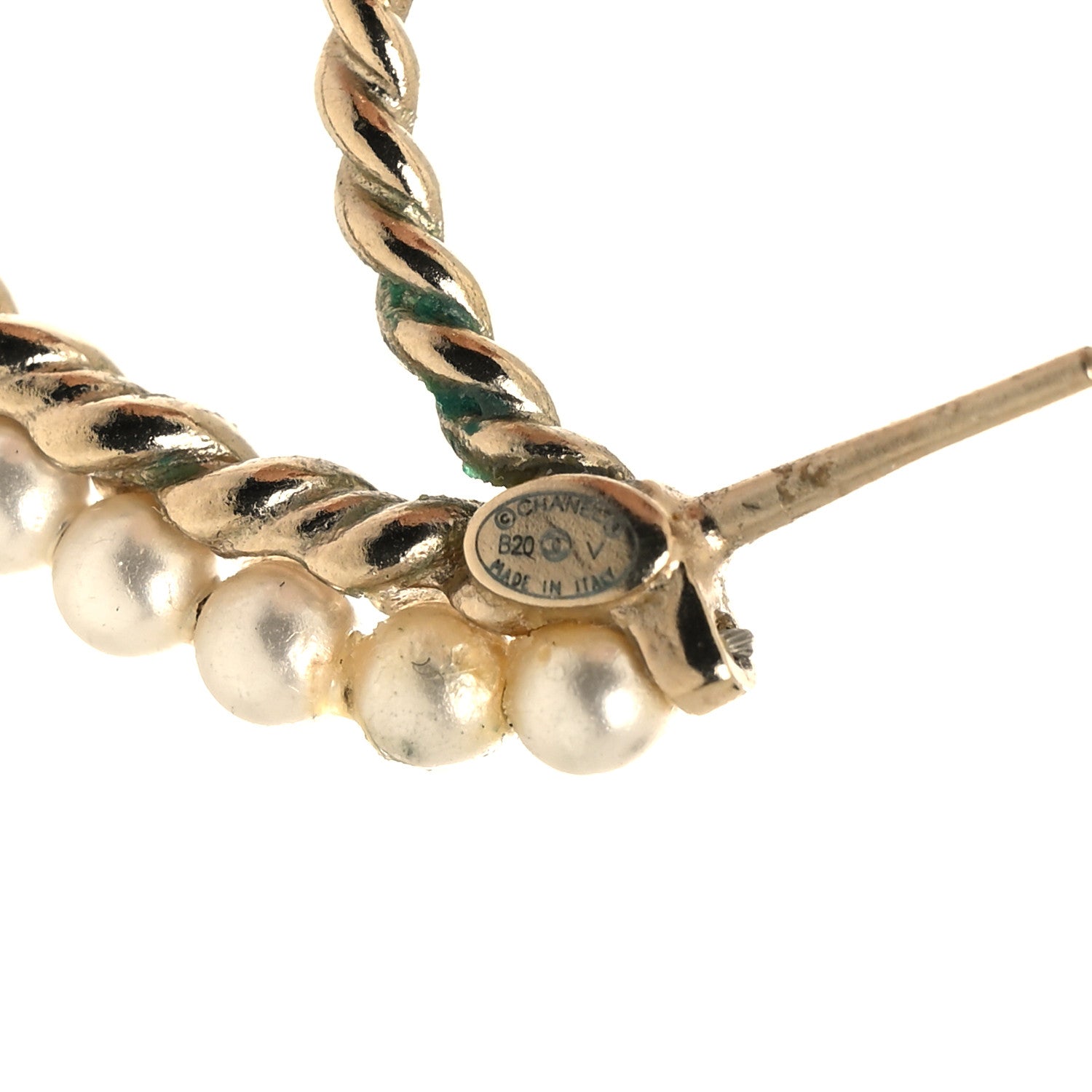 Chanel Crystal Pearl CC Drop Hoop Earrings Gold Pearly White 4 of 4