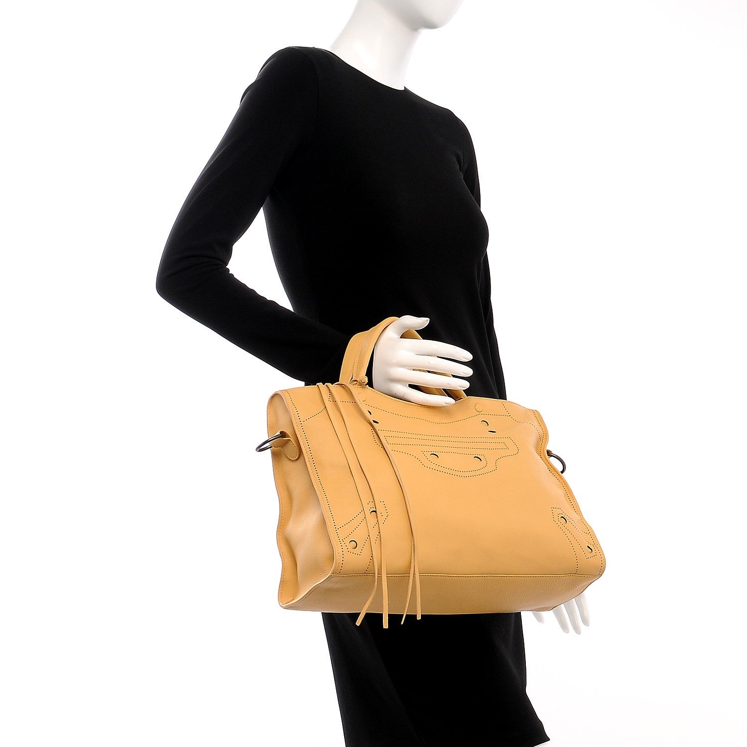 Balenciaga Calfskin Blackout Hardware Perforated City Beige Ocre 3 of 8