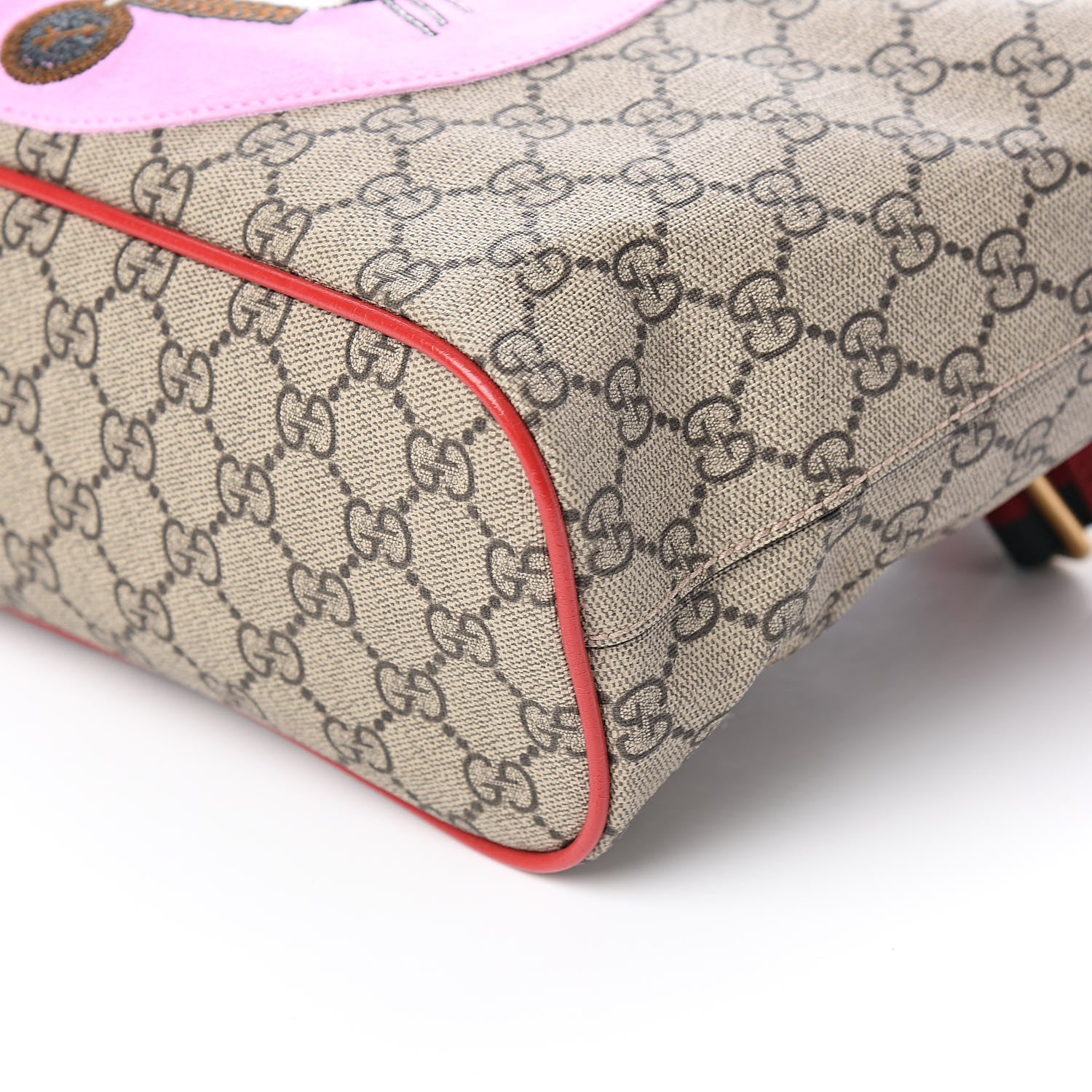 Gucci Soft GG Supreme Monogram Web Bosco Patch Small Crossbody Tote Beige Malva Hibiscus Red 9 of 10