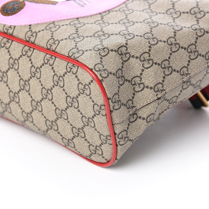Gucci Soft GG Supreme Monogram Web Bosco Patch Small Crossbody Tote Beige Malva Hibiscus Red 9 of 10