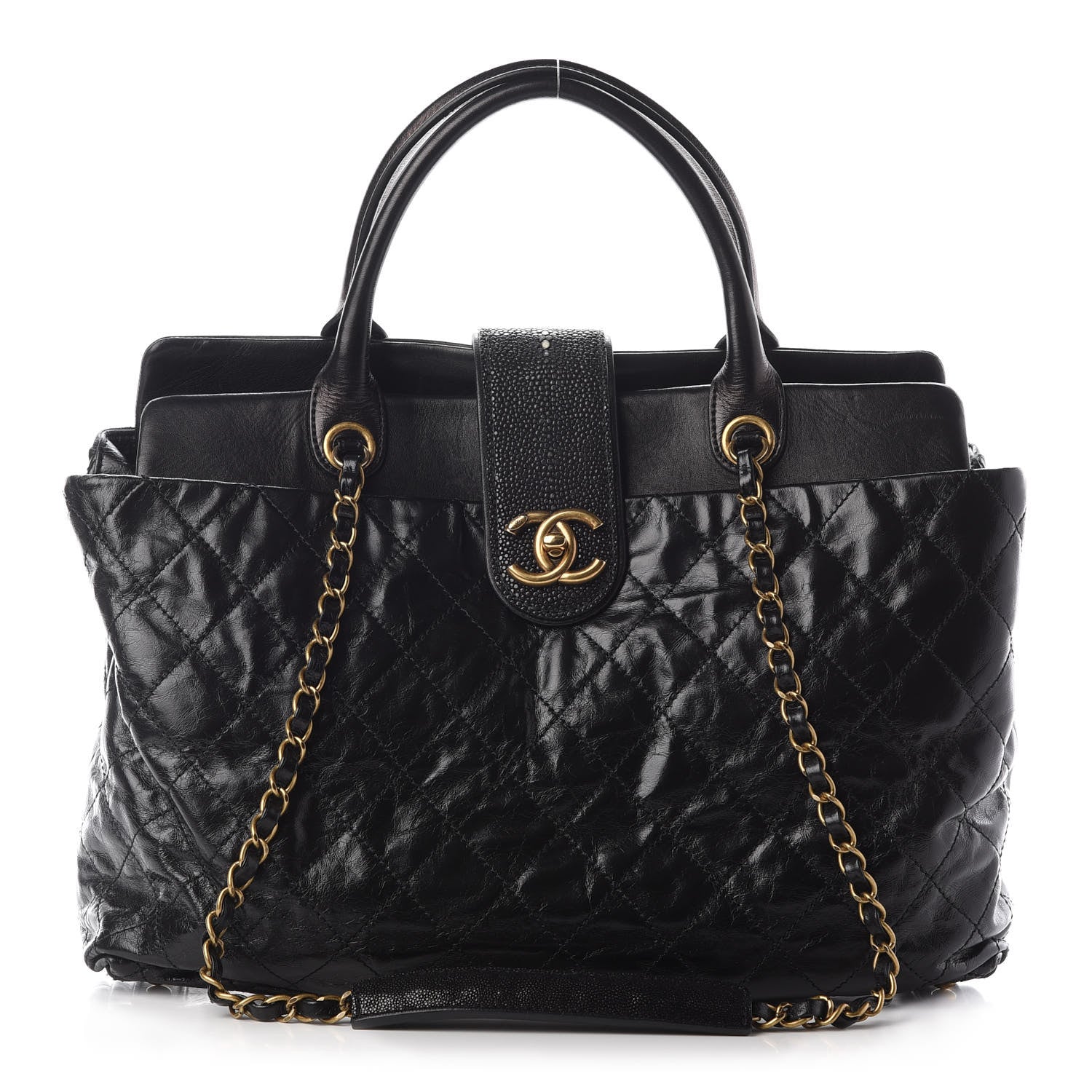 Chanel Glazed Calfskin Stingray Large Bindi CC Tote Black 1 of 11