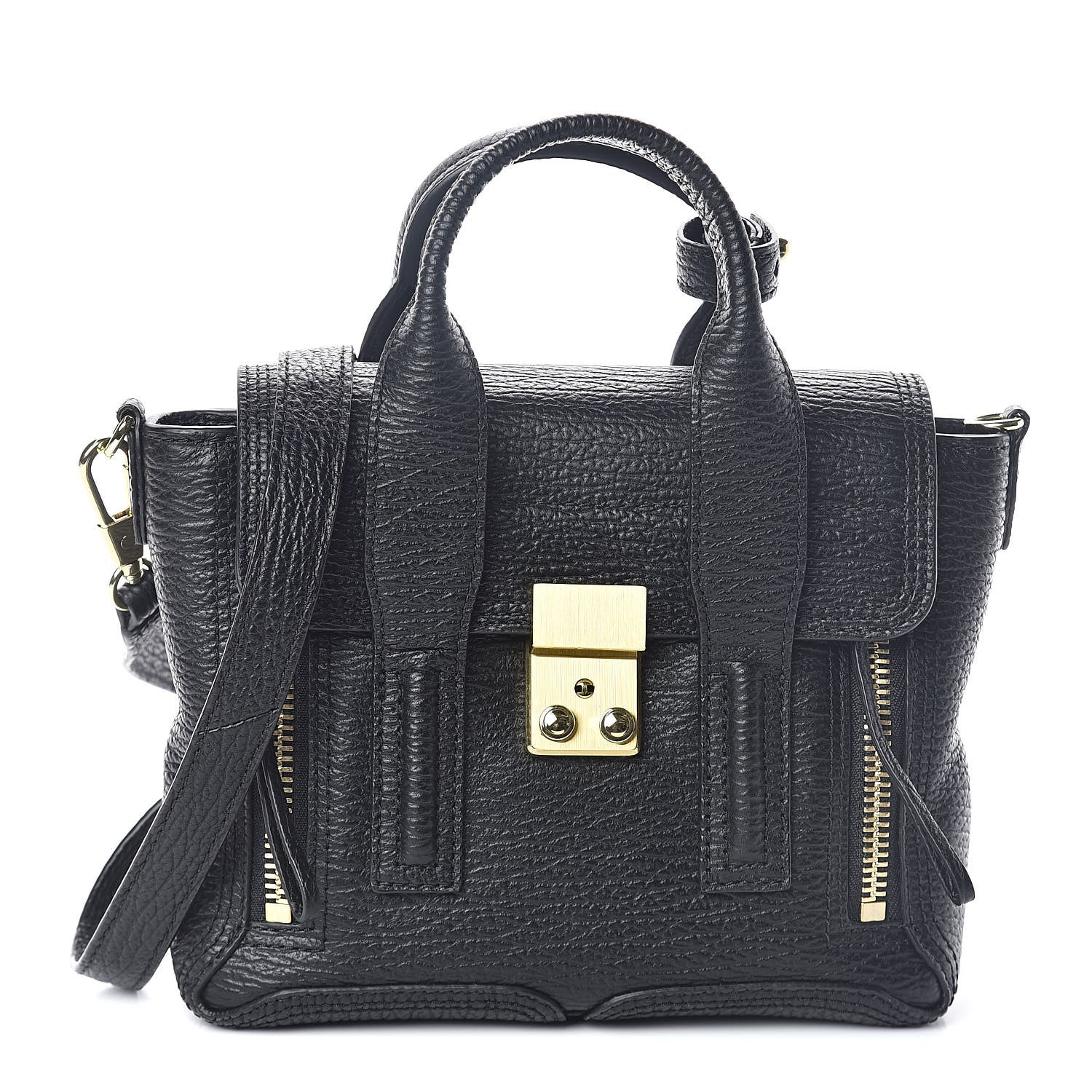 3.1 Phillip Lim 3.1 Textured Calfskin Mini Pashli Satchel Black 1 of 8