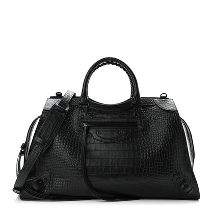 Balenciaga Semi Matte Calfskin Crocodile Embossed Neo Classic Black Hardware Large City Black 1 of 10