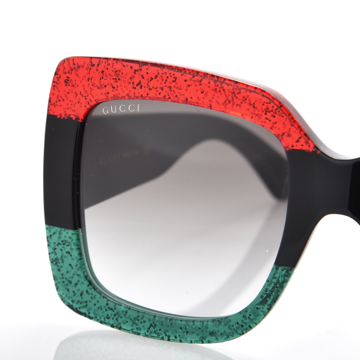Gucci Square Frame GG0083S Sunglasses Glitter Red Black Green 6 of 8
