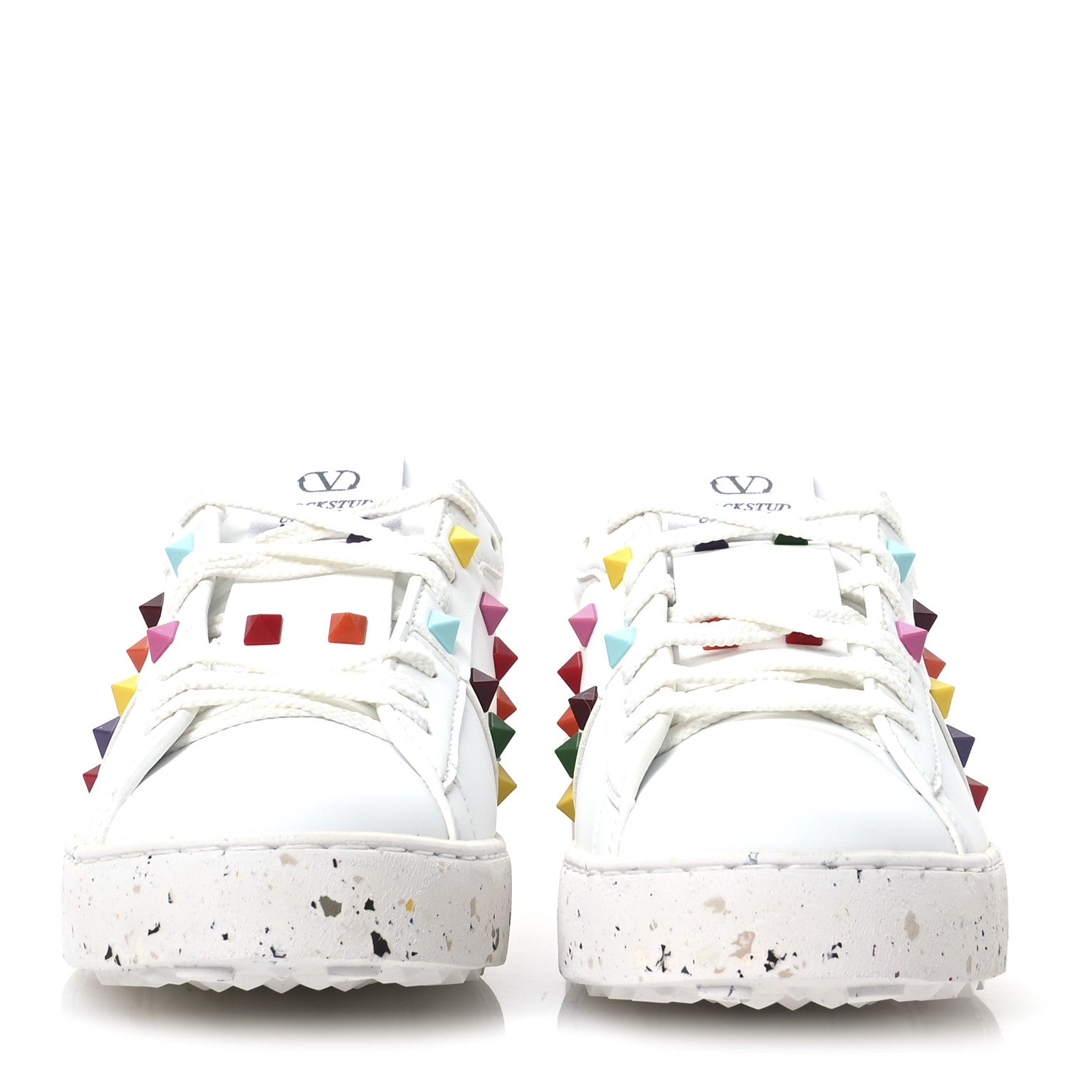 Valentino Garavani Vegan Leather Womens Rockstud Open for a Change Sneakers 37.5 White Multicolor 3 of 9