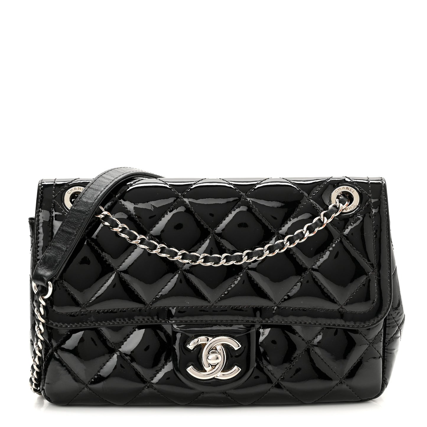 Patent Quilted Small Coco Shine Flap Black