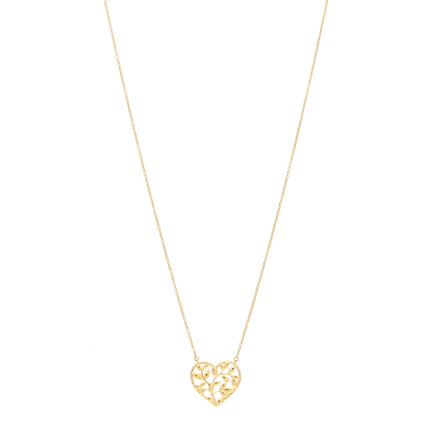 Tiffany 18K Yellow Gold Paloma Picasso Olive Leaf Heart Pendant Necklace 1 of 5