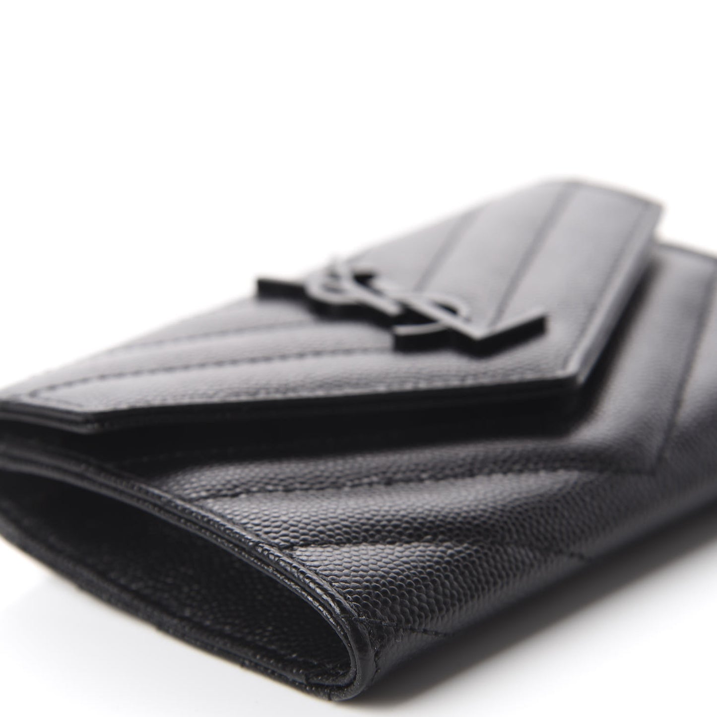 Grain De Poudre Matelasse Chevron Small Monogram Envelope Wallet Black
