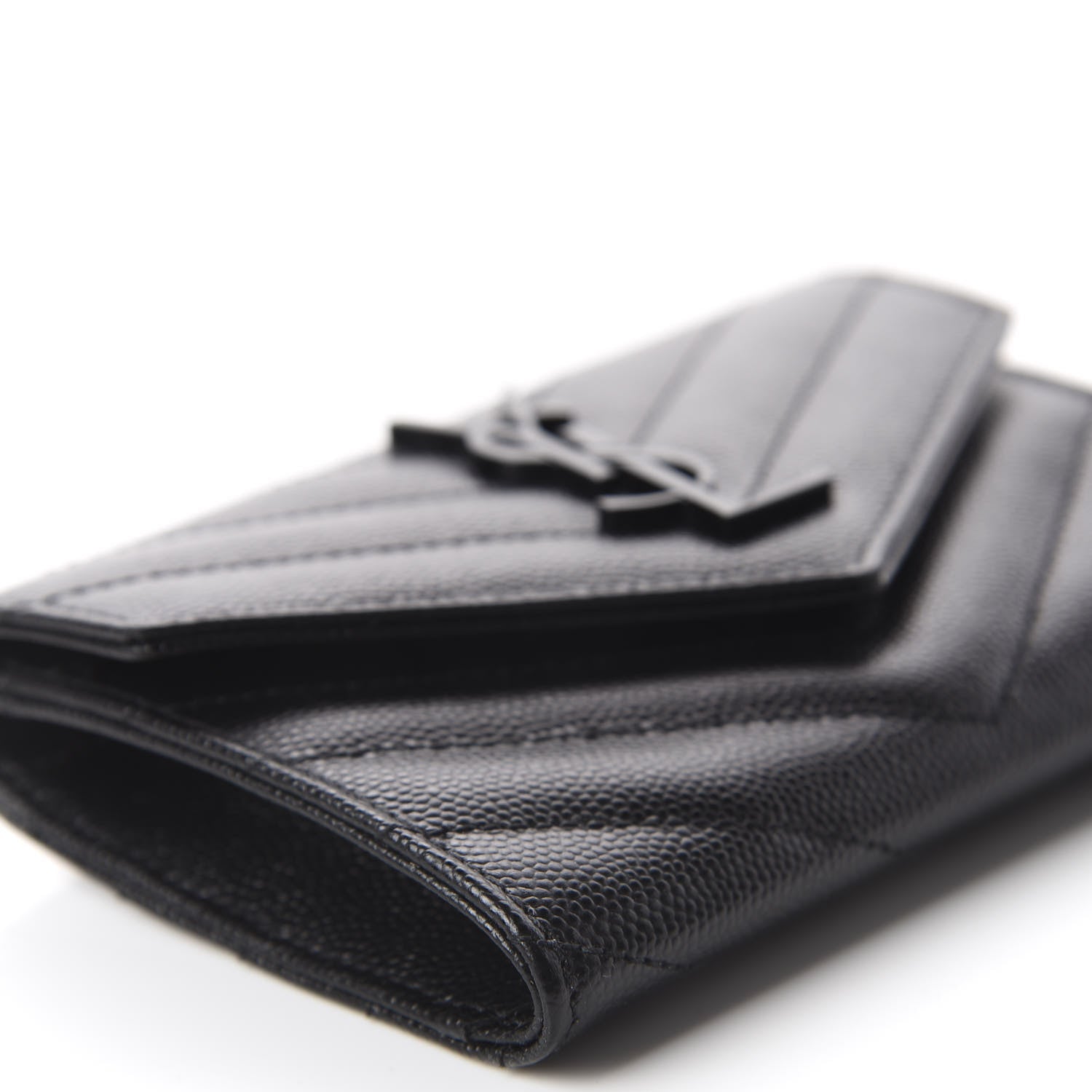 Saint Laurent Grain De Poudre Matelasse Chevron Small Monogram Envelope Wallet Black 5 of 8