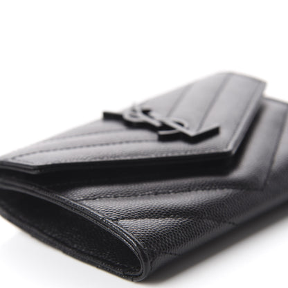Saint Laurent Grain De Poudre Matelasse Chevron Small Monogram Envelope Wallet Black 5 of 8