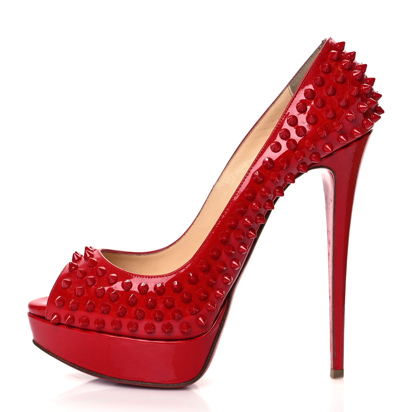 Patent Lady Peep Spikes VIP 150 Pumps 41 Red