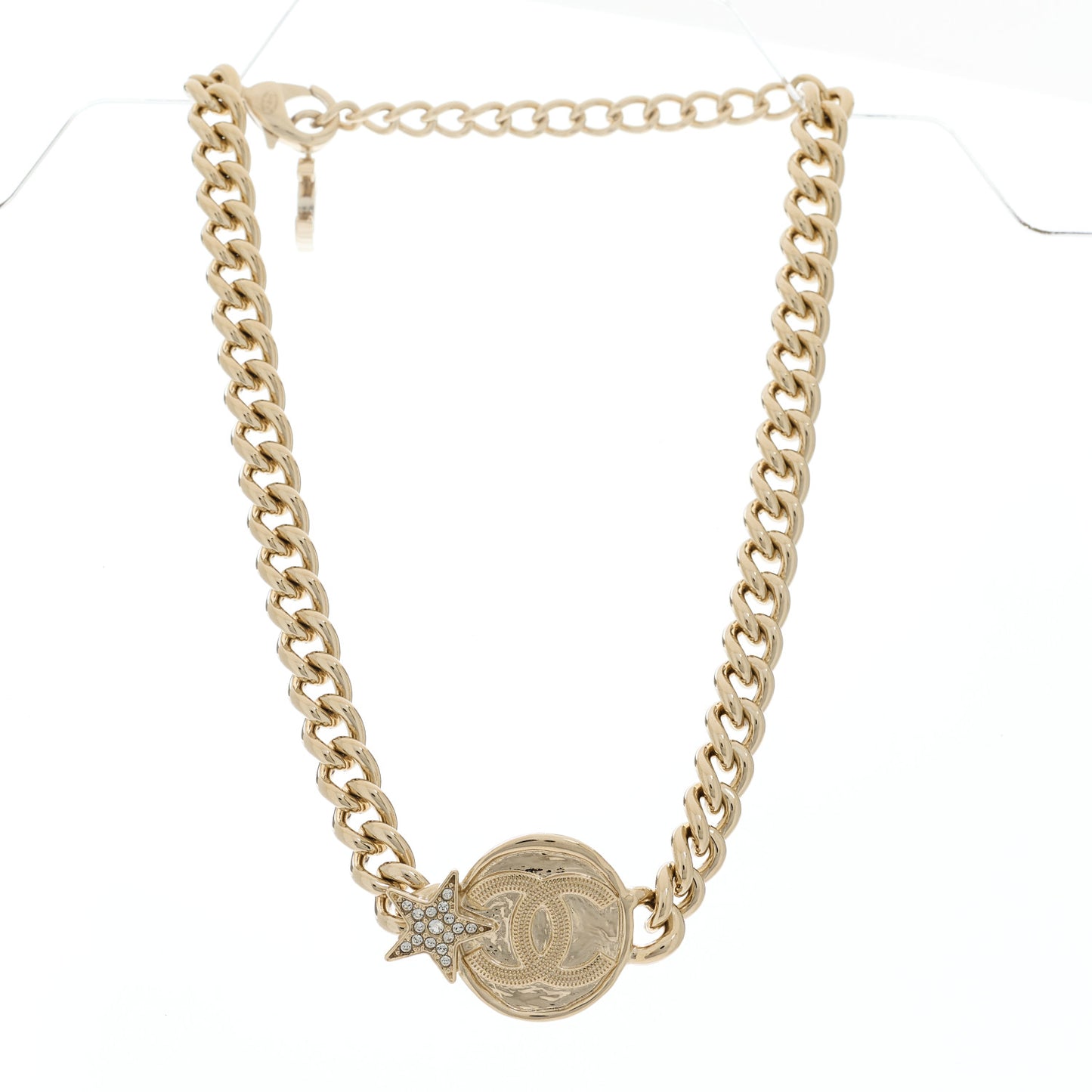 Metal Crystal Textured CC Star Chain Choker Necklace Gold