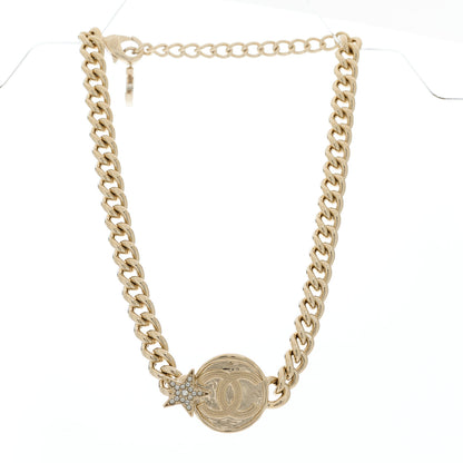 Chanel Metal Crystal Textured CC Star Chain Choker Necklace Gold 3 of 5
