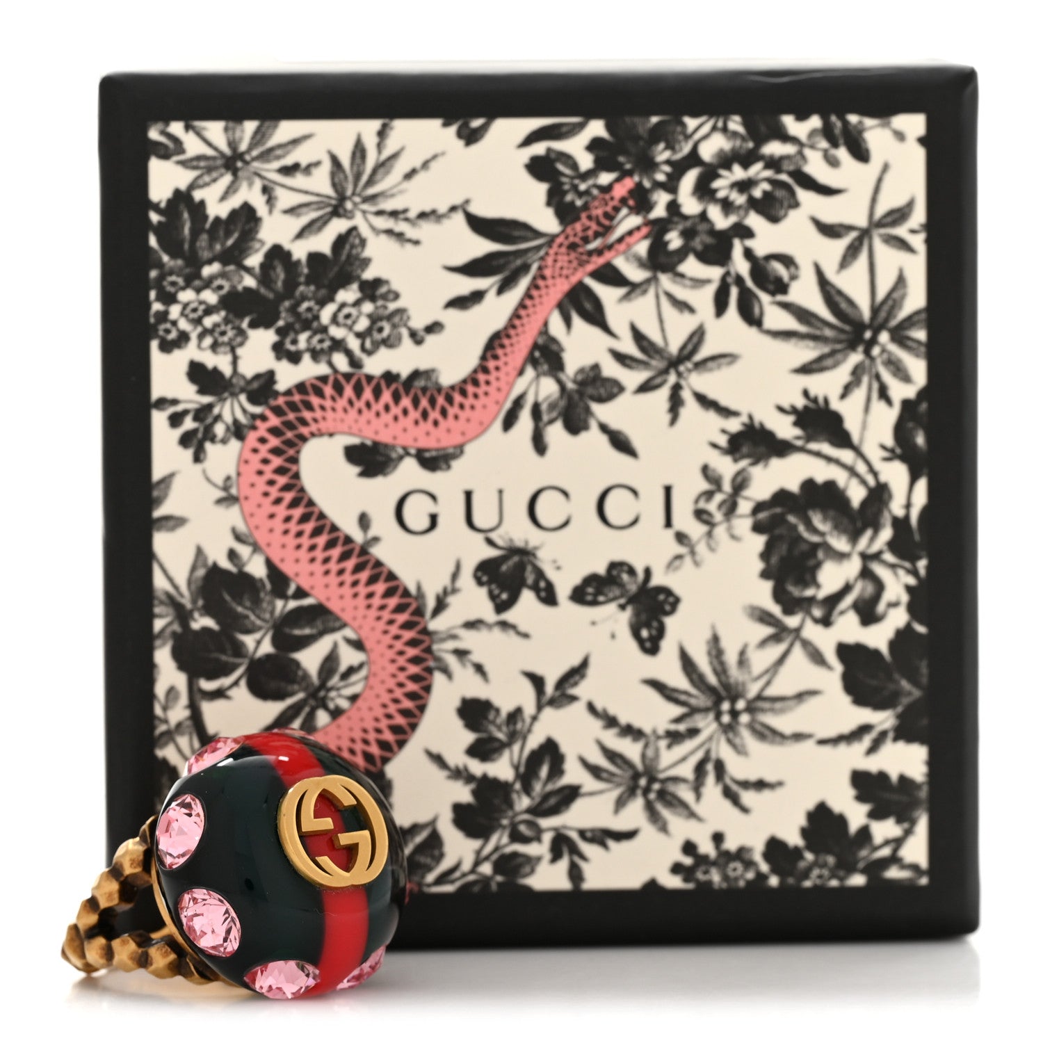 Gucci Crystal Resin Sylvie Vintage Web Ring M Green Red 5 of 5