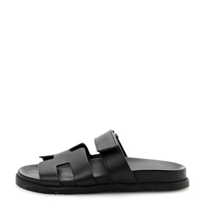 Hermes Calfskin Womens Chypre Sandals 38 Black 1 of 11