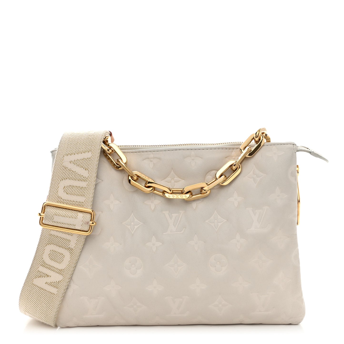 Lambskin Embossed Monogram Coussin PM Cream