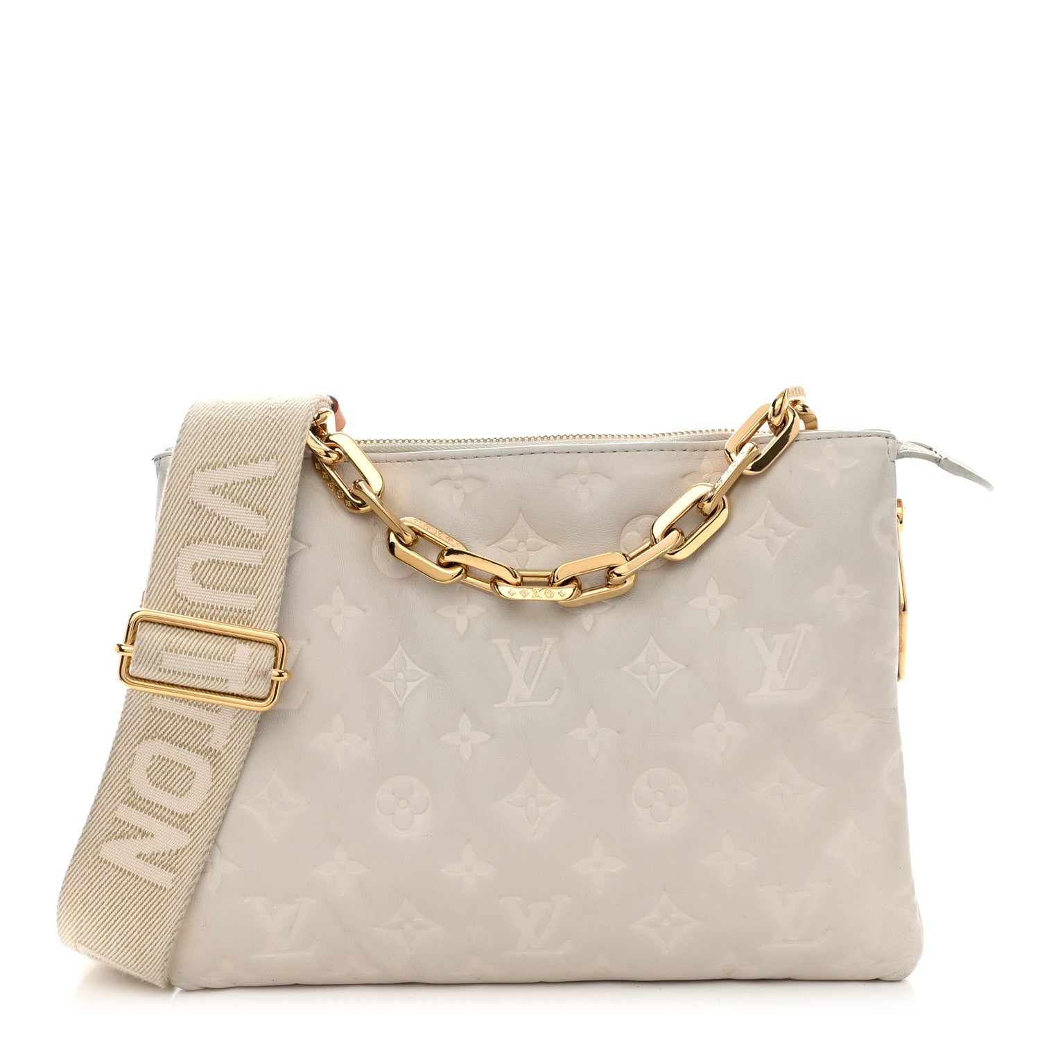 Louis Vuitton Lambskin Embossed Monogram Coussin PM Cream 1 of 13