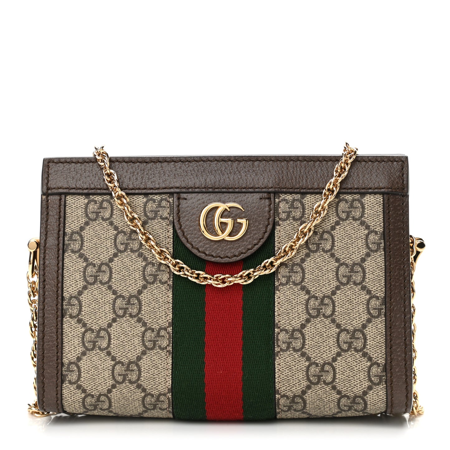 GG Supreme Monogram Textured Dollar Calfskin Web Mini Ophidia Chain Shoulder Bag Beige Ebony New Acero