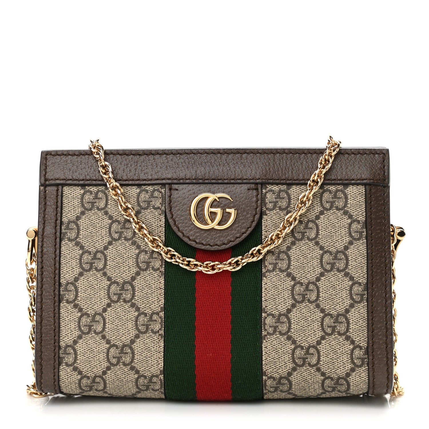 Gucci GG Supreme Monogram Textured Dollar Calfskin Web Mini Ophidia Chain Shoulder Bag Beige Ebony New Acero 1 of 12
