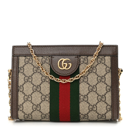 Gucci GG Supreme Monogram Textured Dollar Calfskin Web Mini Ophidia Chain Shoulder Bag Beige Ebony New Acero 1 of 12