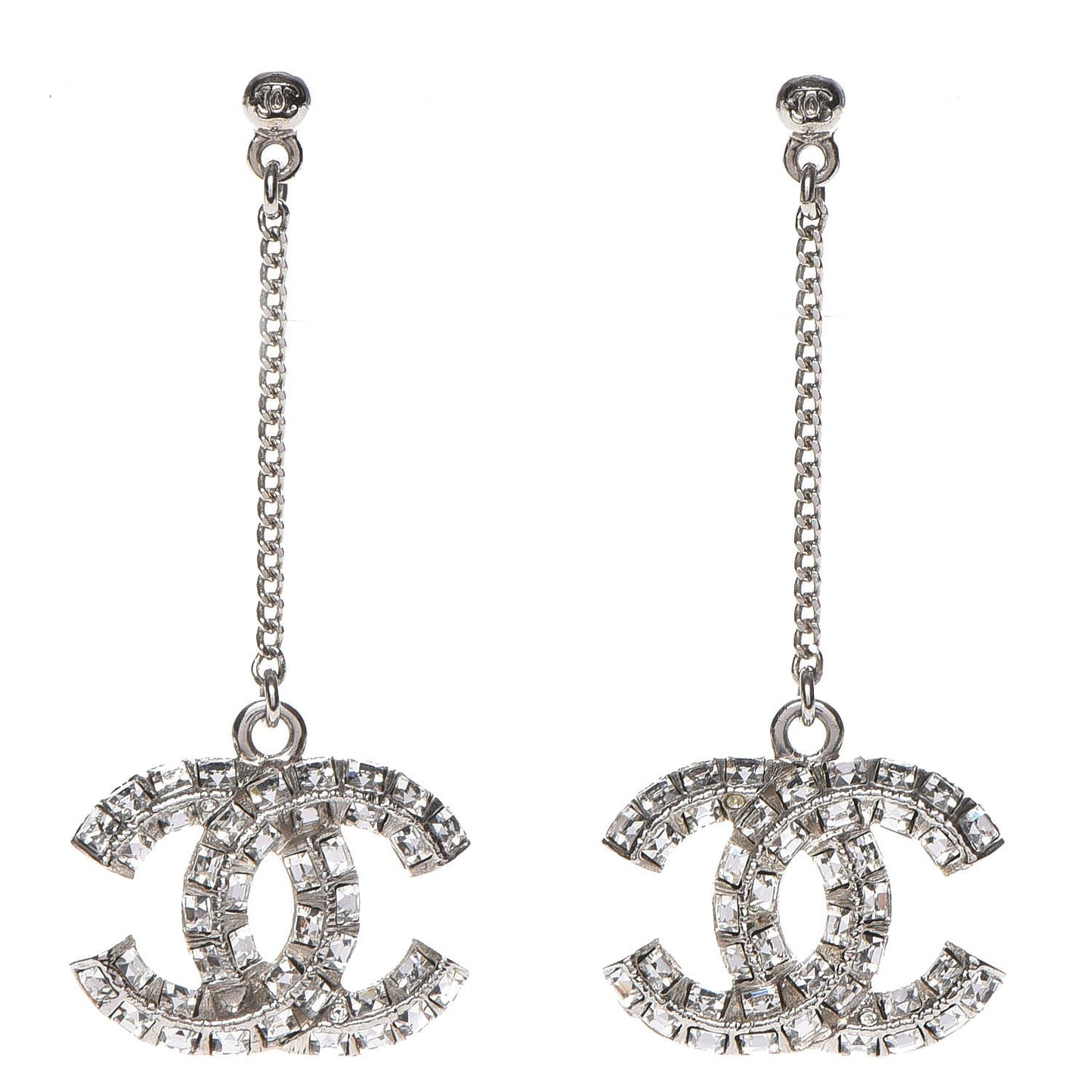 Baguette Crystal CC Dangle Earrings Silver