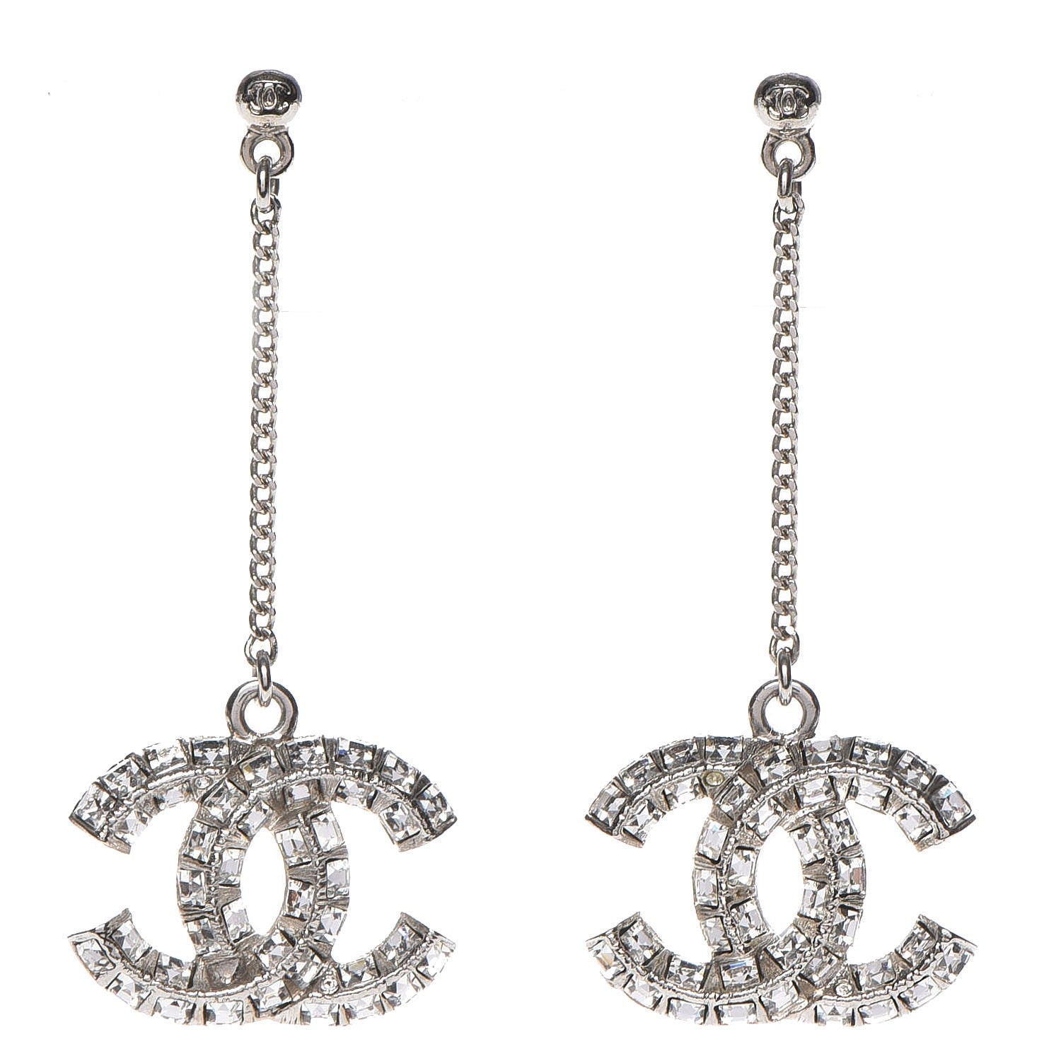 Chanel Baguette Crystal CC Dangle Earrings Silver 1 of 4