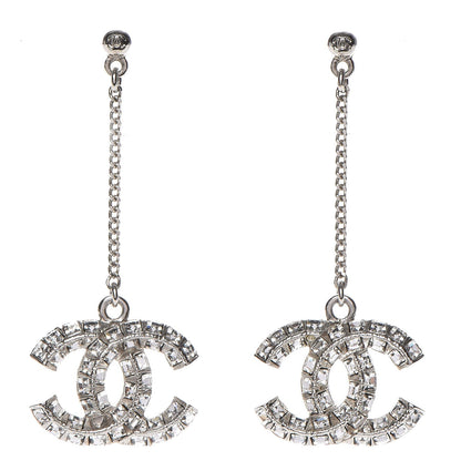 Chanel Baguette Crystal CC Dangle Earrings Silver 1 of 4