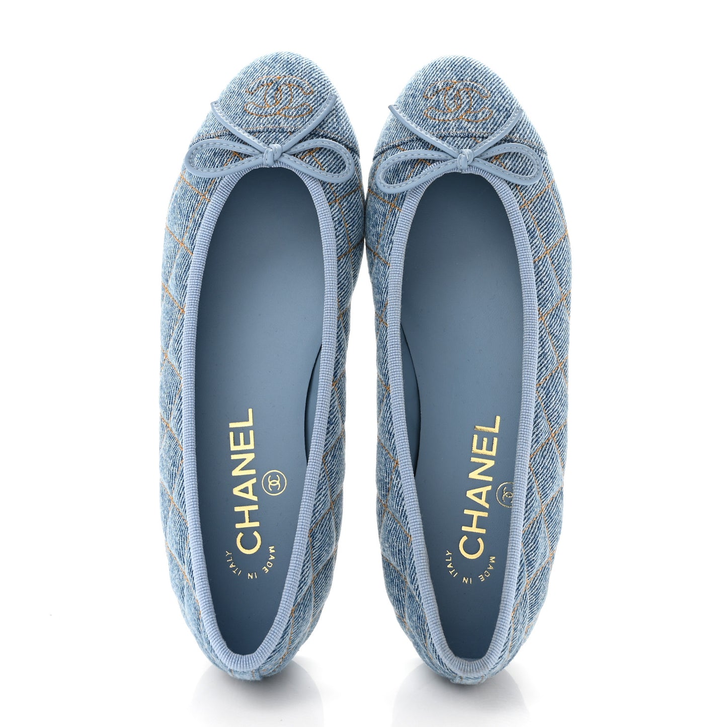 Denim Quilted CC Cap Toe Ballerina Flats 36 Light Blue