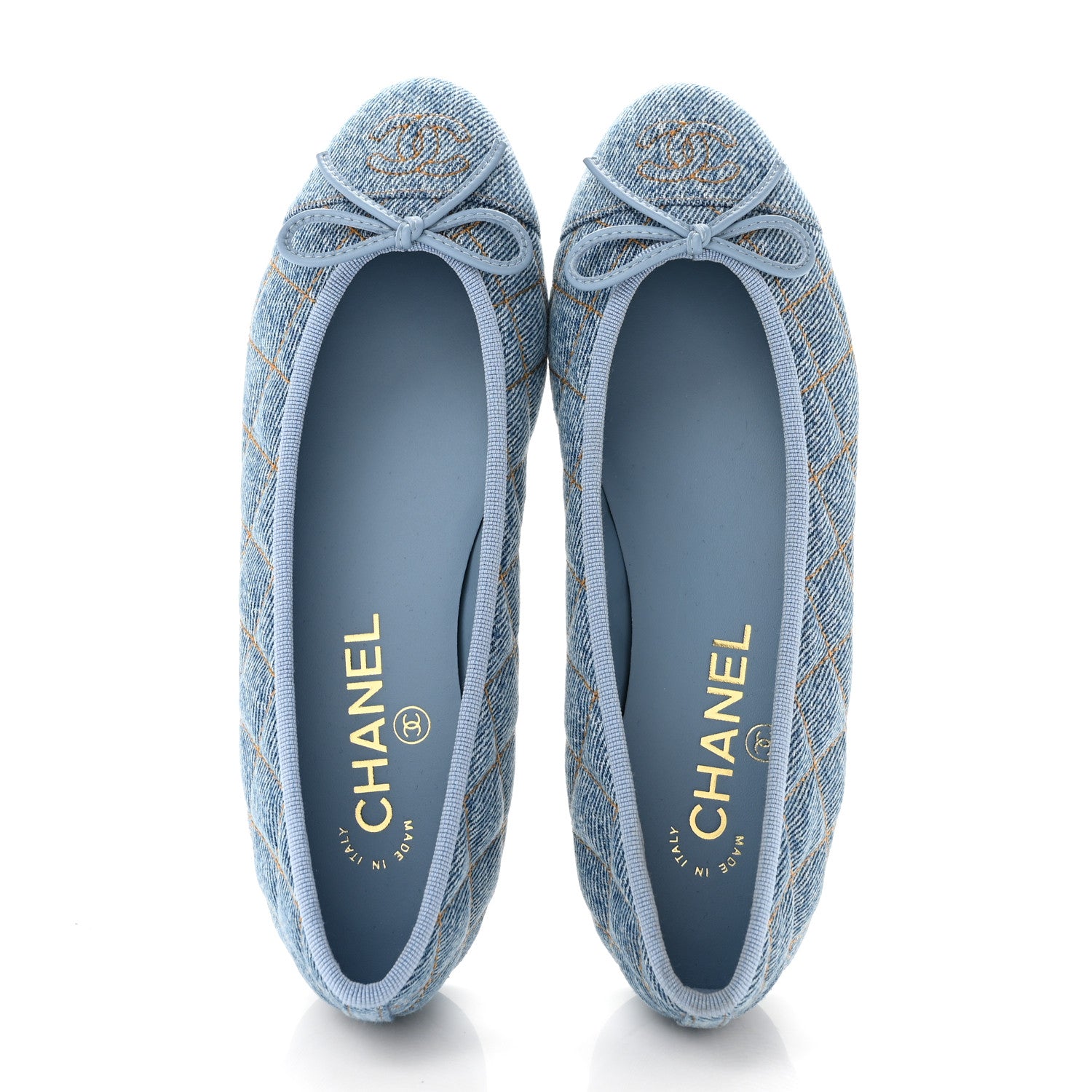 Chanel Denim Quilted CC Cap Toe Ballerina Flats 36 Light Blue 2 of 10