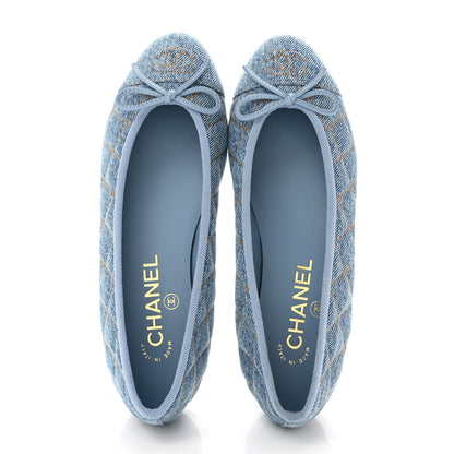 Chanel Denim Quilted CC Cap Toe Ballerina Flats 36 Light Blue 2 of 10