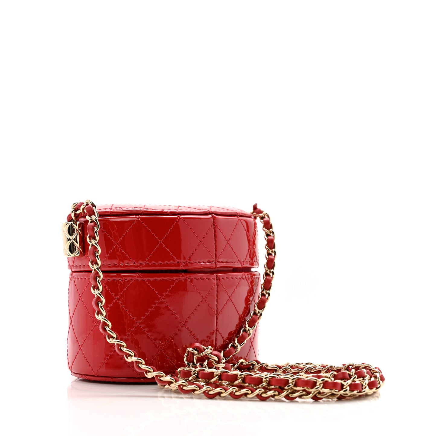 Patent Quilted Small Round Vanity With Chain Red