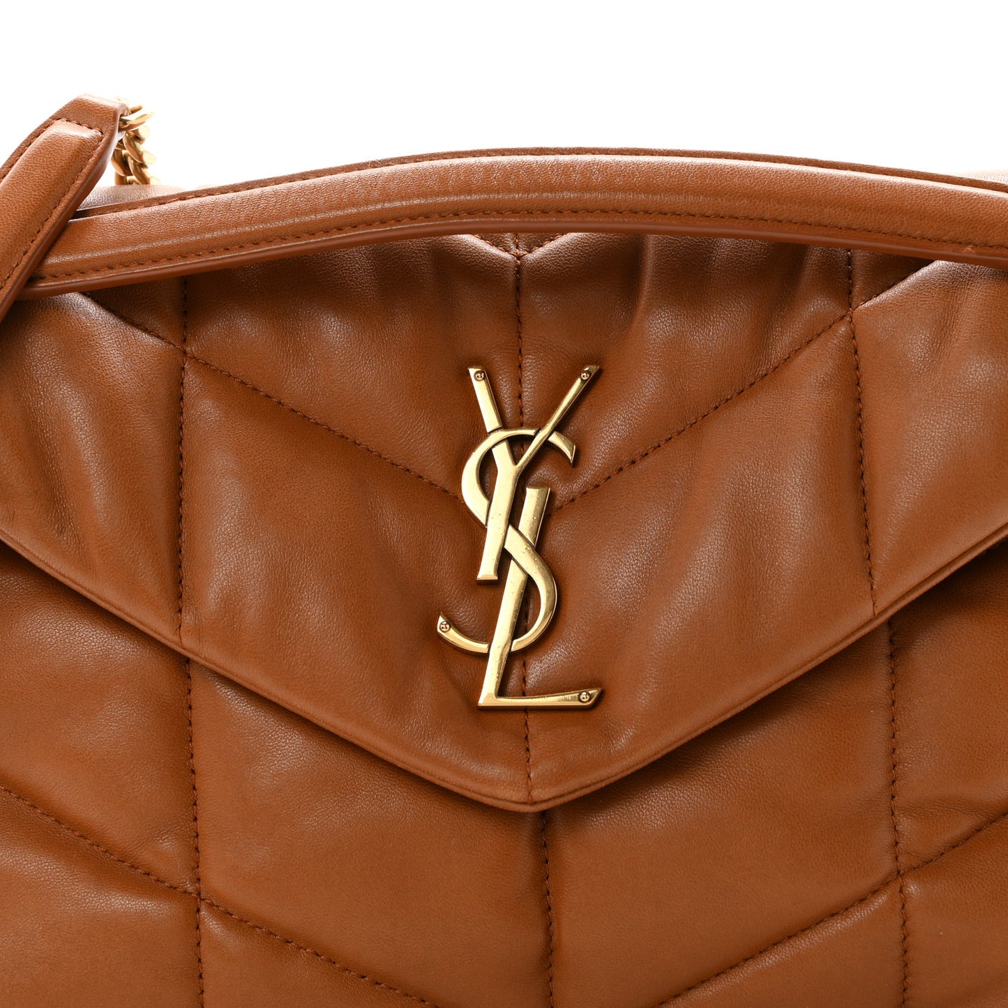Lambskin Quilted Small Loulou Puffer Monogram Chain Satchel Dark Dark Honey