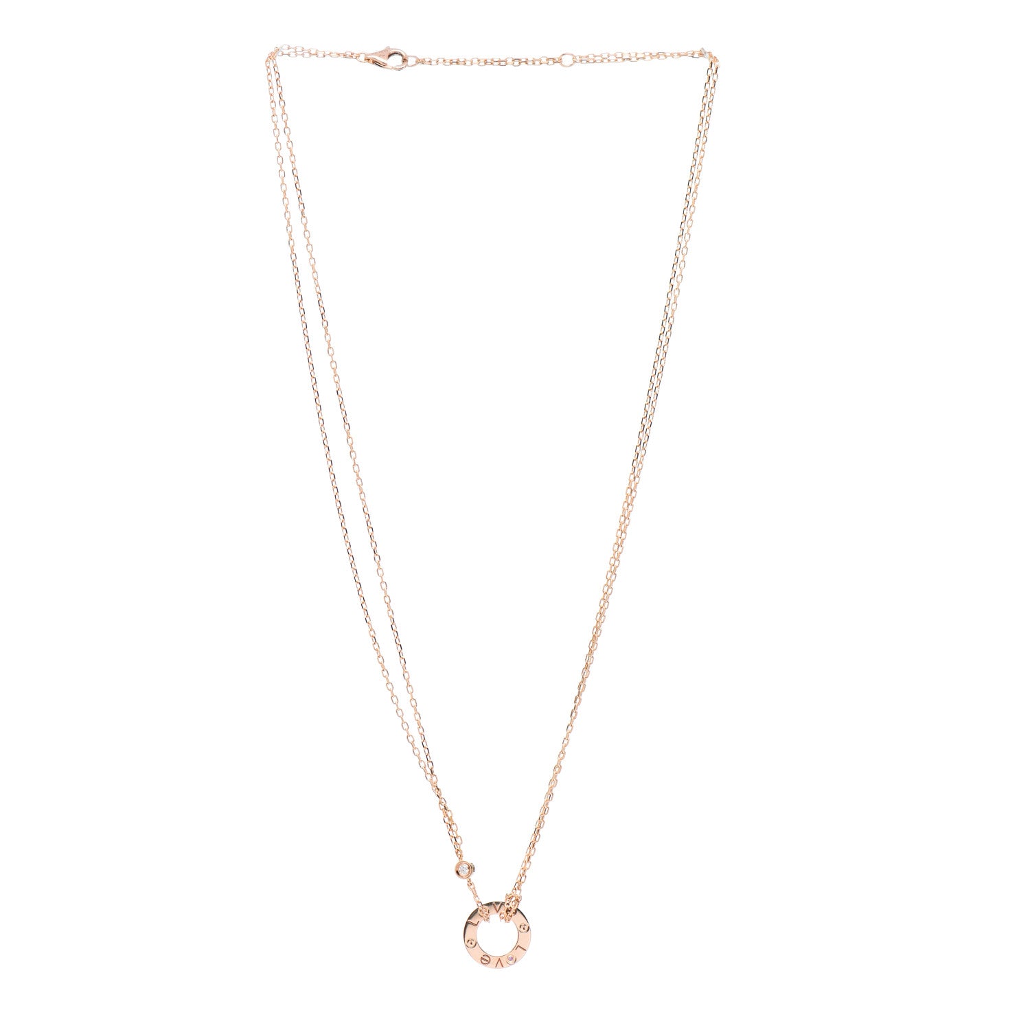 Cartier 18K Pink Gold 1 Diamond 1 Pink Sapphire LOVE Necklace 3 of 5