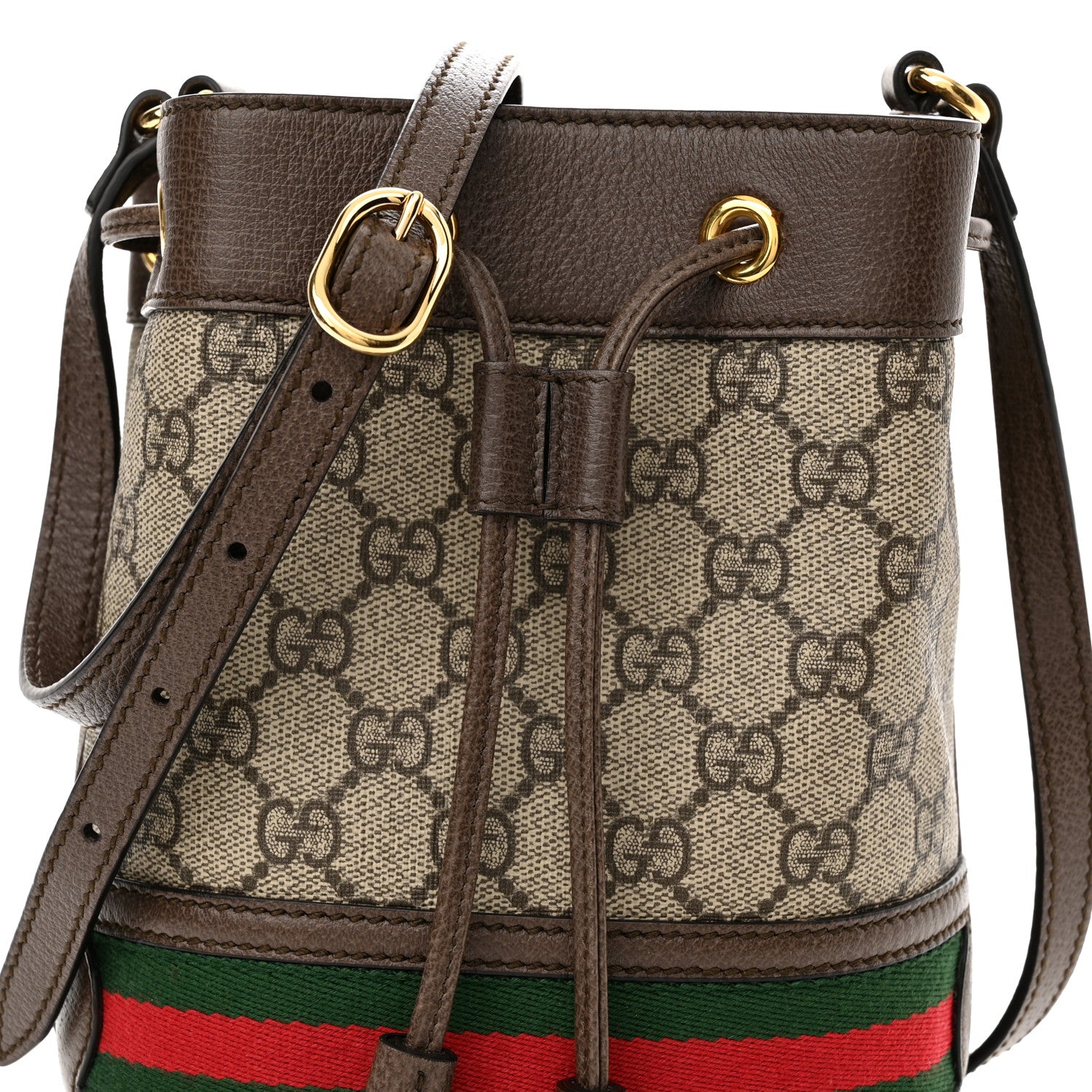Gucci GG Supreme Monogram Web Mini Ophidia Bucket Bag Brown 8 of 10
