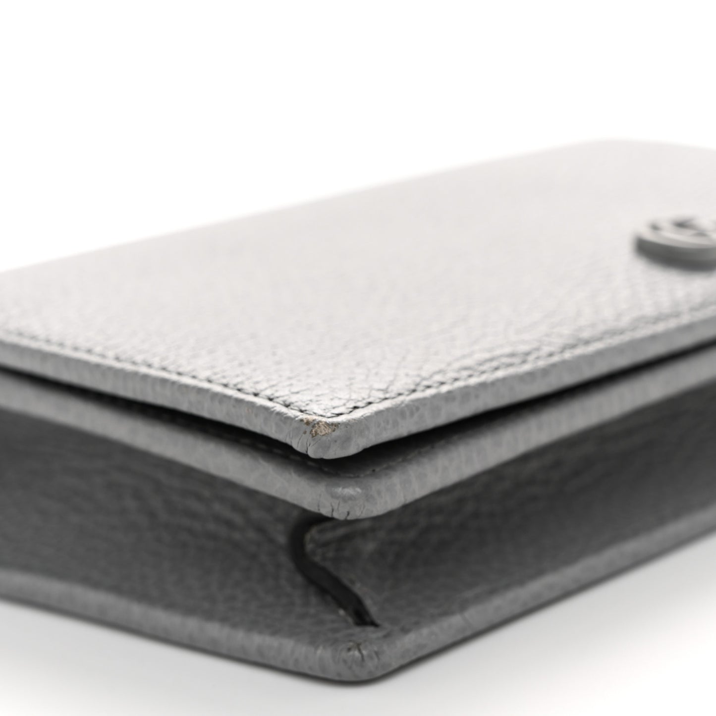 Dollar Calfskin Enamel Monochrome Mini GG Marmont Chain Wallet Deep Grey