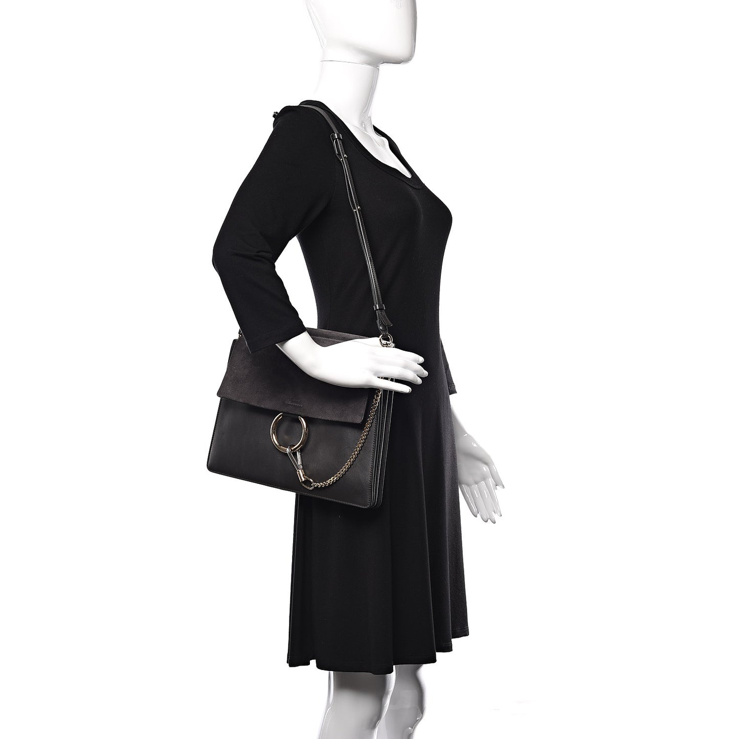 Suede Calfskin Medium Faye Shoulder Bag Carbon Grey