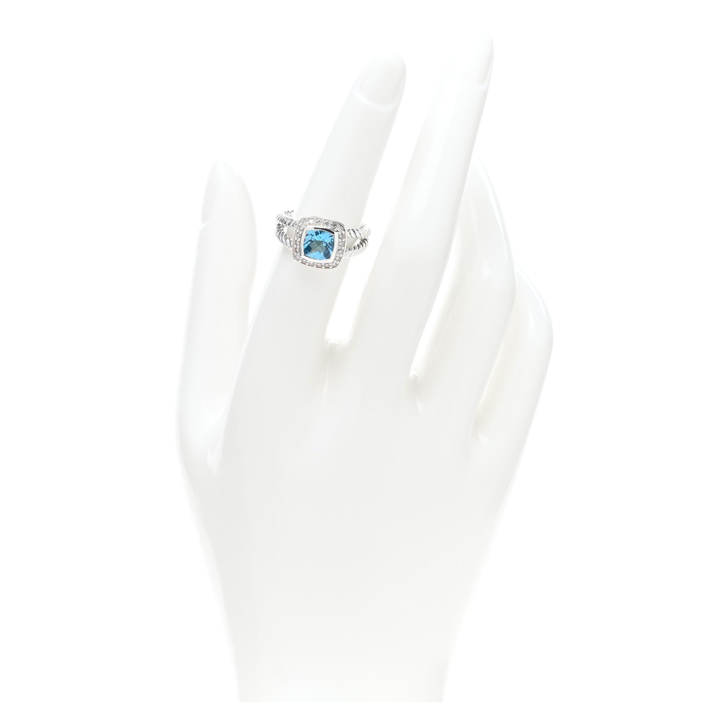 Sterling Silver Diamond Blue Topaz 7mm Petite Albion Ring 52 6