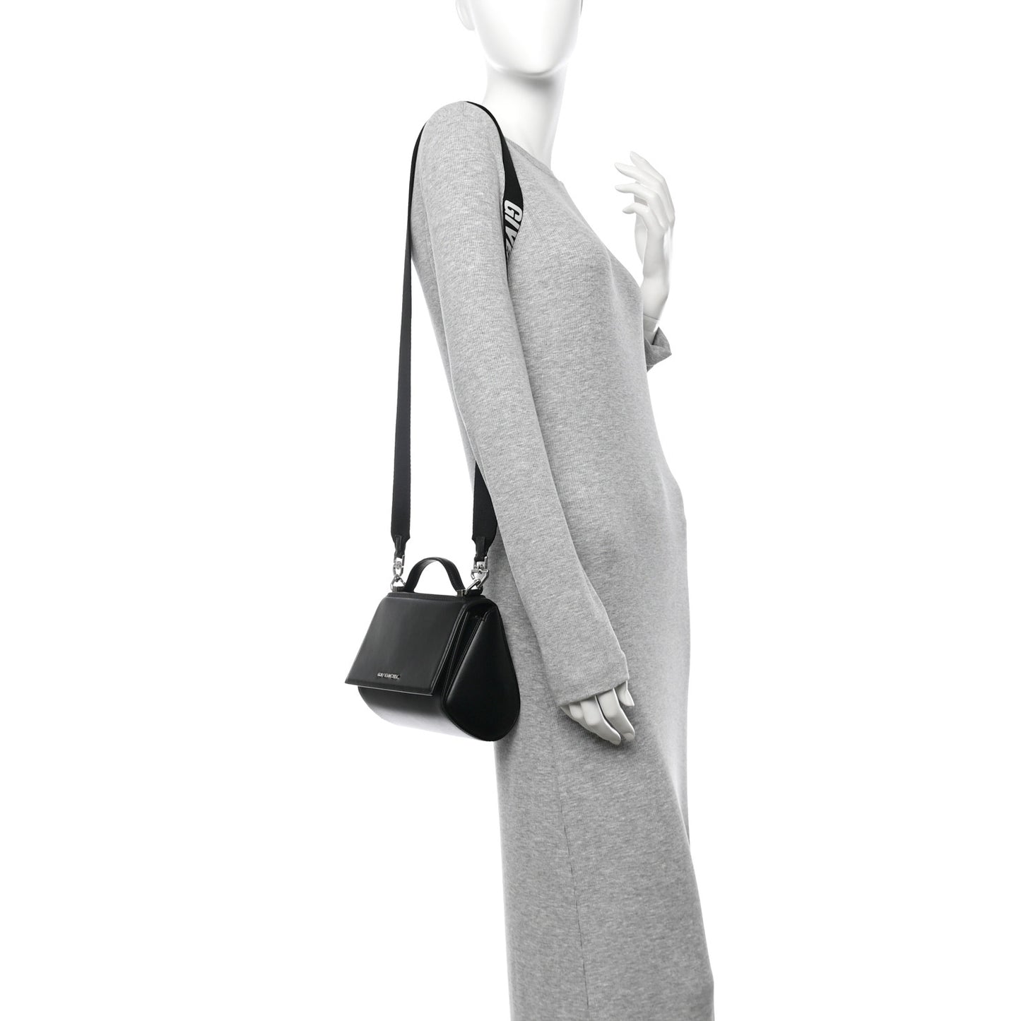 Calfskin Mini Pandora Box Logo Strap Crossbody Bag Black