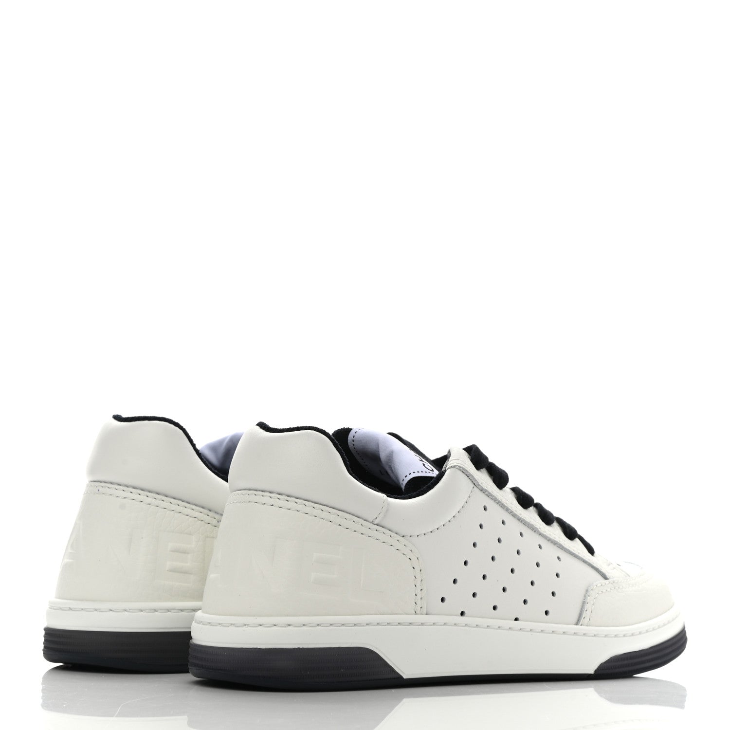 Chanel Grained Calfskin Fabric Womens Logo Sneakers 38.5 White Black 4 of 8