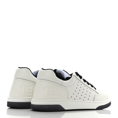 Chanel Grained Calfskin Fabric Womens Logo Sneakers 38.5 White Black 4 of 8