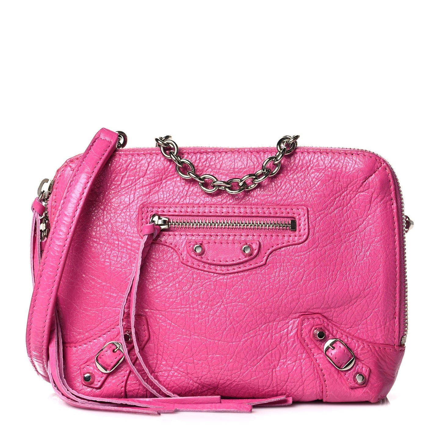 Agneau Arena Classic Silver Hardware Pouch With A Chain Crossbody Rose Flamingo
