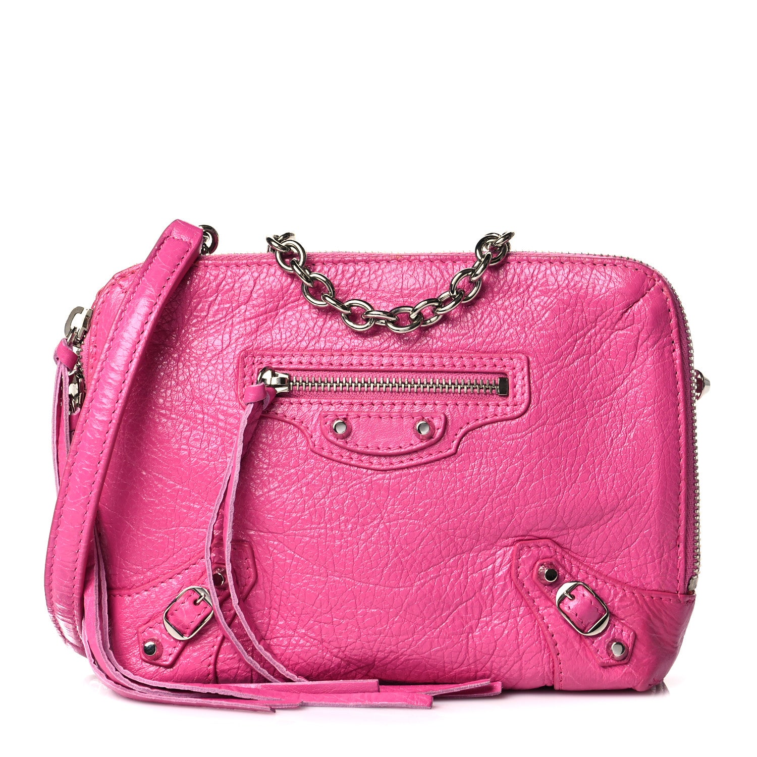 Balenciaga Agneau Arena Classic Silver Hardware Pouch With A Chain Crossbody Rose Flamingo 1 of 11