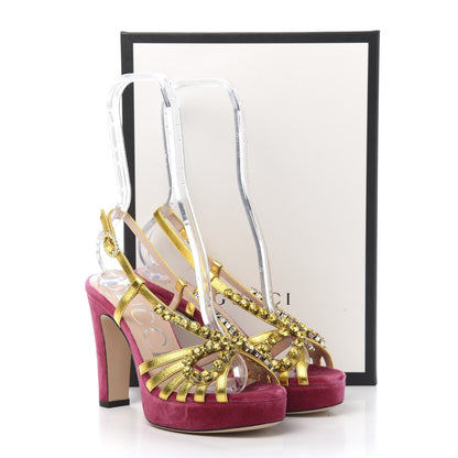 Gucci Velvet Nappa Crystal Zephyra Slingback Platform High Heel Sandals 35.5 Pink Gold 8 of 8