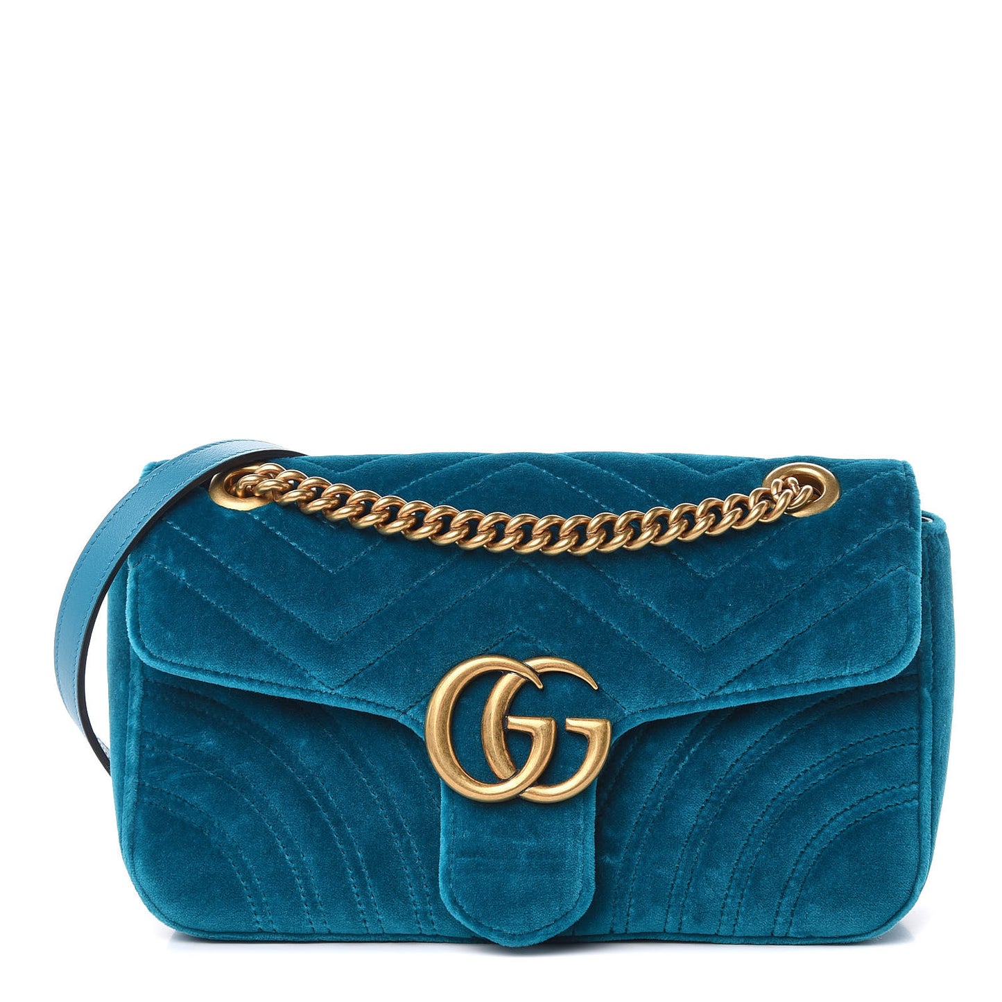 Velvet Matelasse Small GG Marmont Shoulder Bag Pavone Cyan