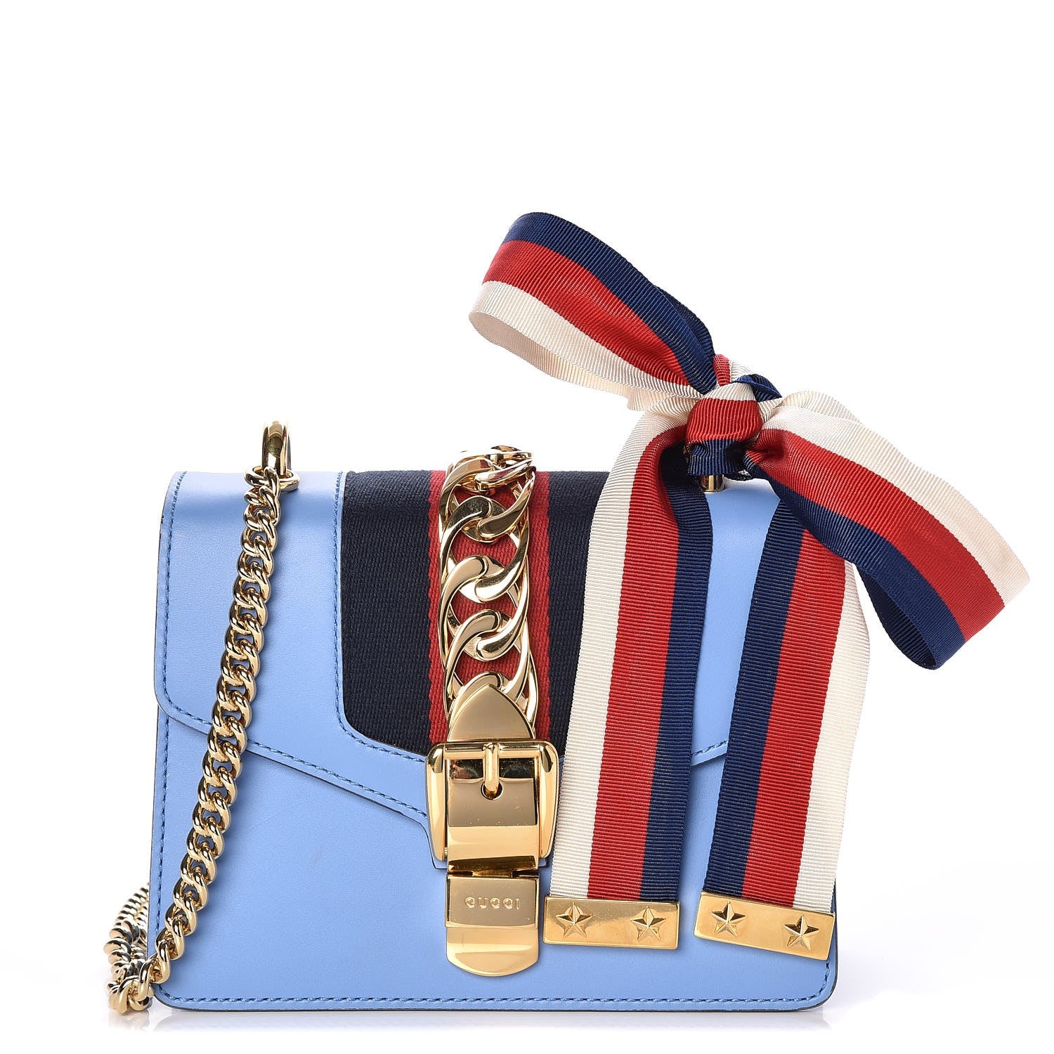 Gucci Calfskin Mini Sylvie Chain Shoulder Bag Clear Sky Blue 1 of 12
