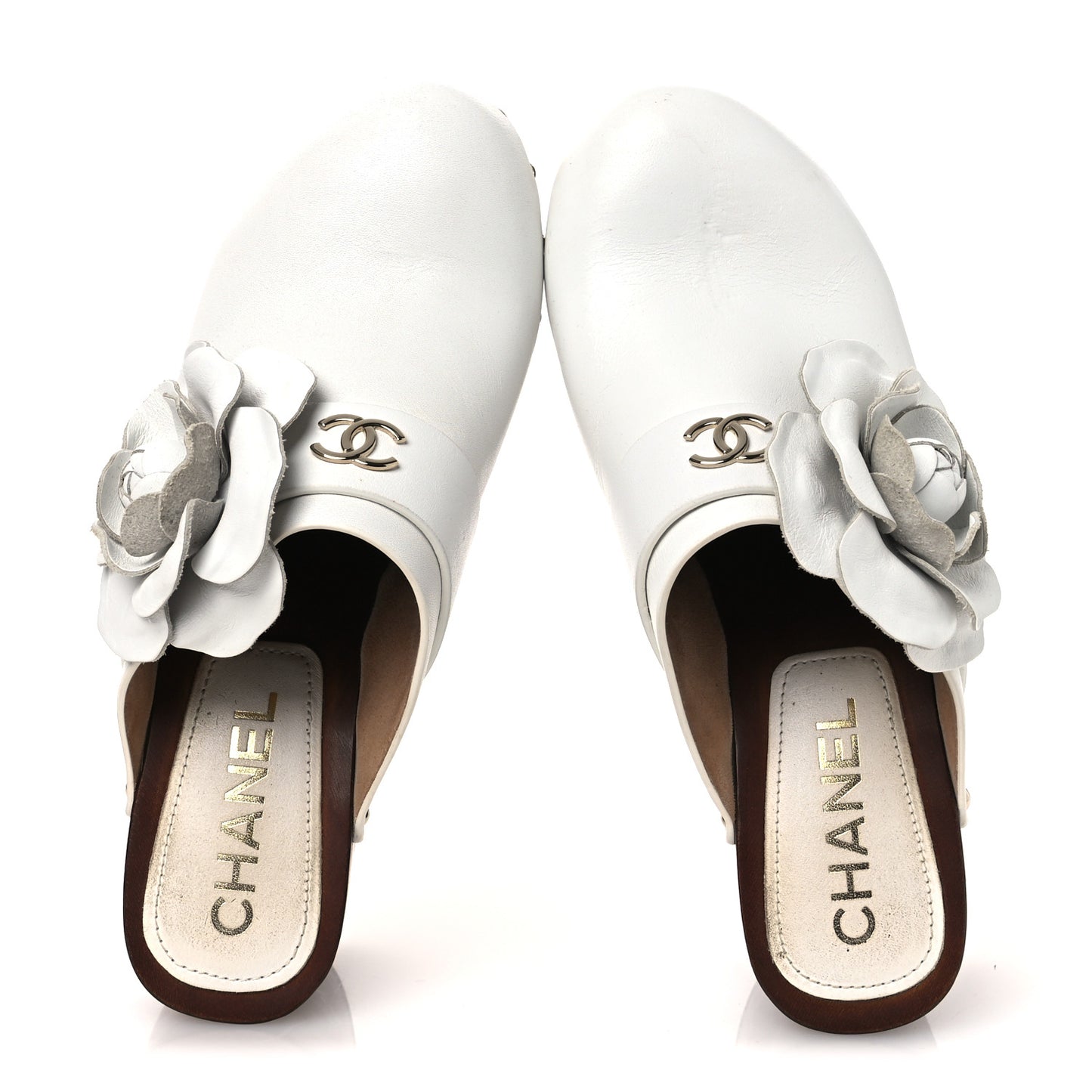 Calfskin Camellia Clogs 35 White