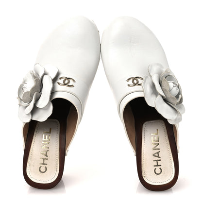 Chanel Calfskin Camellia Clogs 35 White 2 of 14