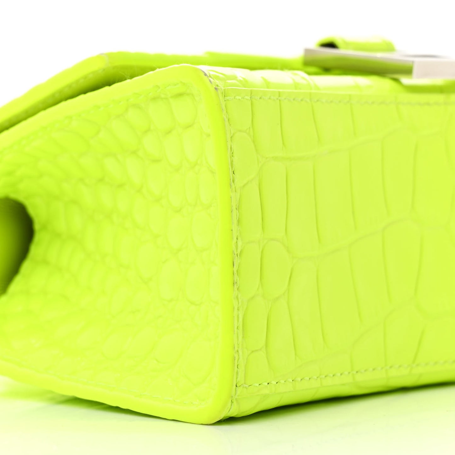Shiny Calfskin Crocodile Embossed Hourglass Top Handle Bag XS Fluo Yellow