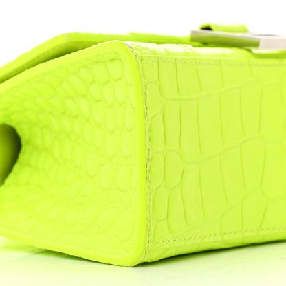 Balenciaga Shiny Calfskin Crocodile Embossed Hourglass Top Handle Bag XS Fluo Yellow 10 of 12