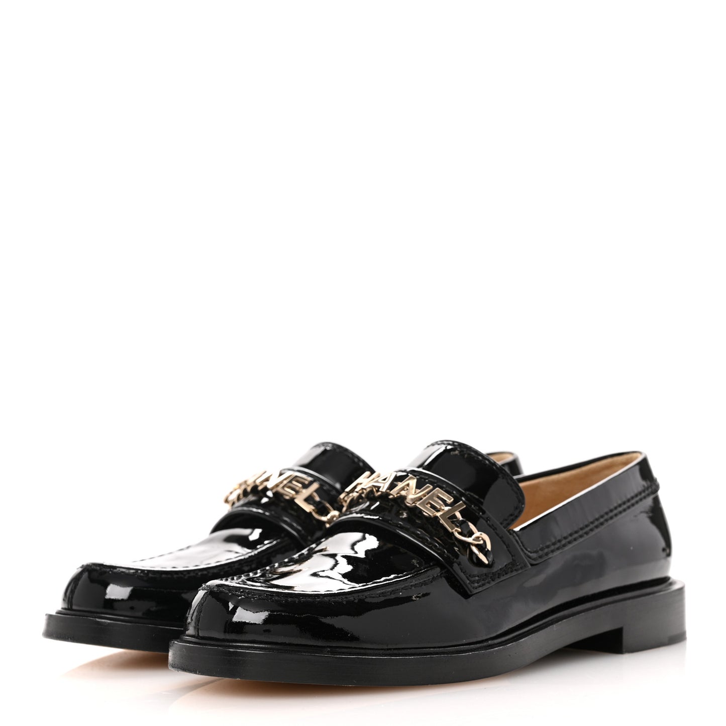 Shiny Calfskin Logo Loafers 36 Black